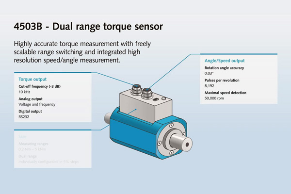 Sensore di coppia Kistler 4503B dual range per banchi prova industriali torsiometri